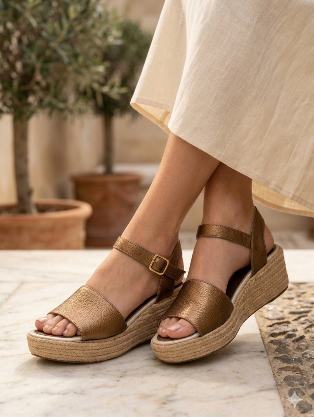 Two Pretty Women's Bronze Espadrille Wedge Sandal